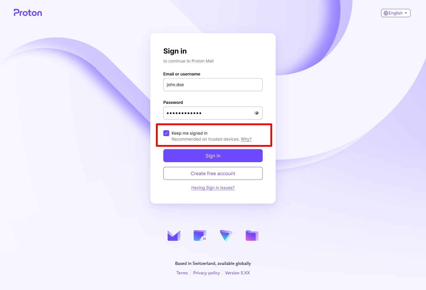 the Keep me signed in checkbox