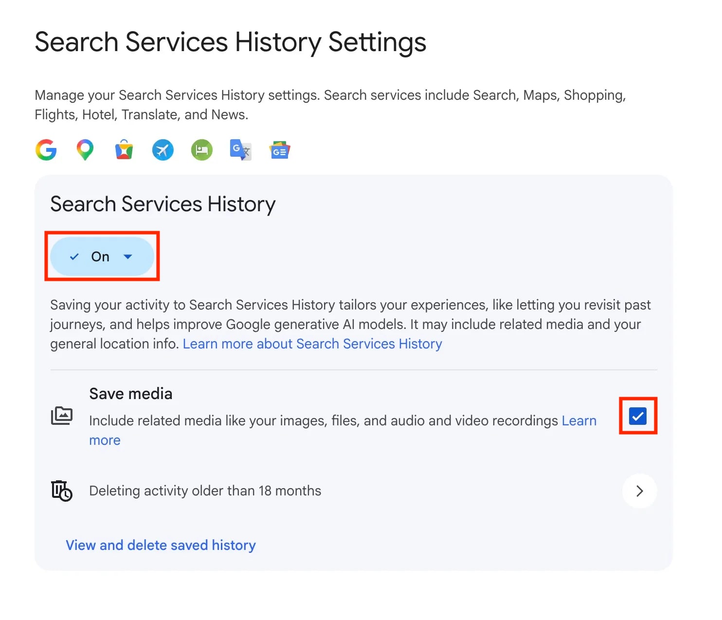 The Save Media setting in Google Account