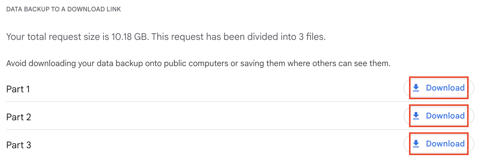 How to download all parts of Google Takeout