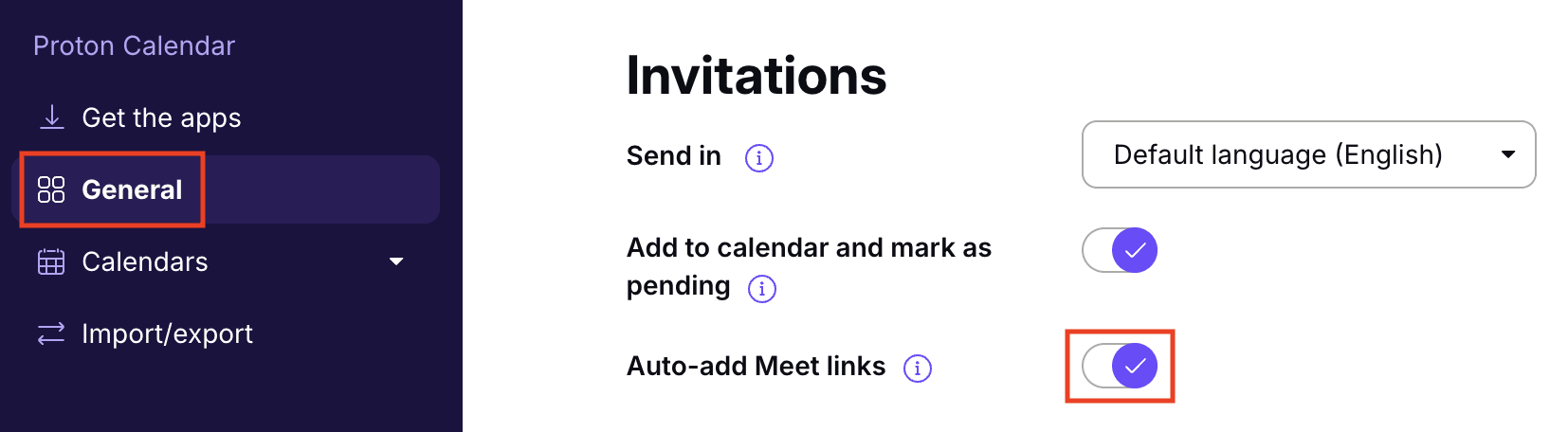 Enable auto-add Meet links in Proton Calendar