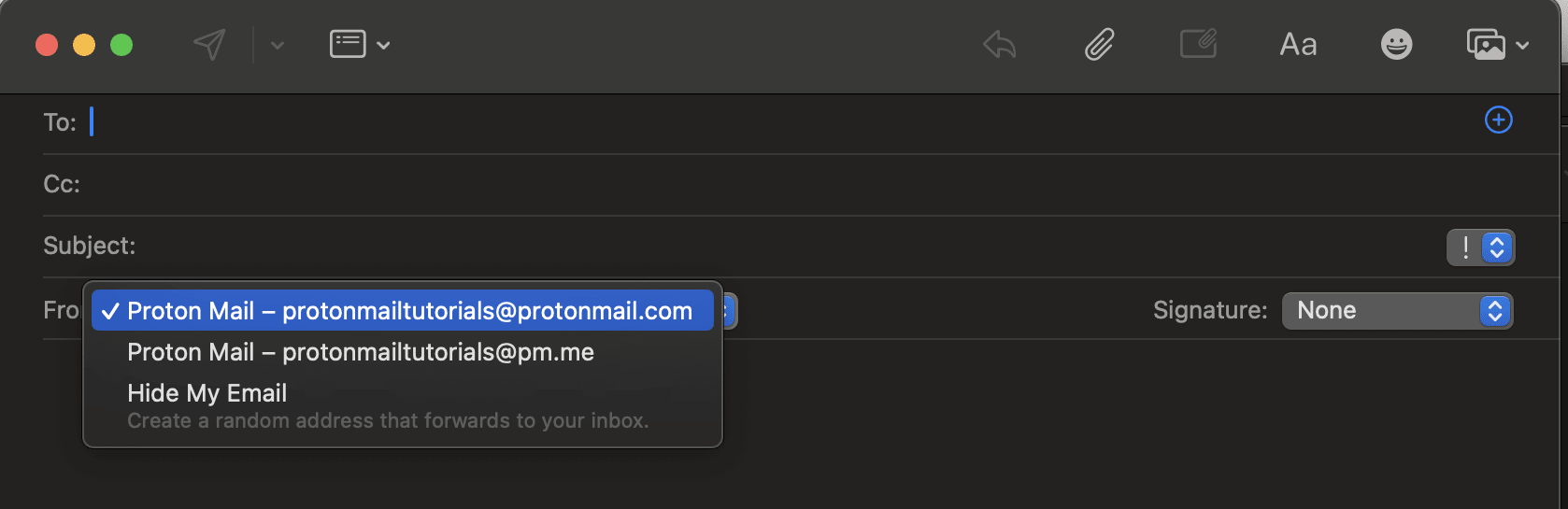 select which address to send an email from.