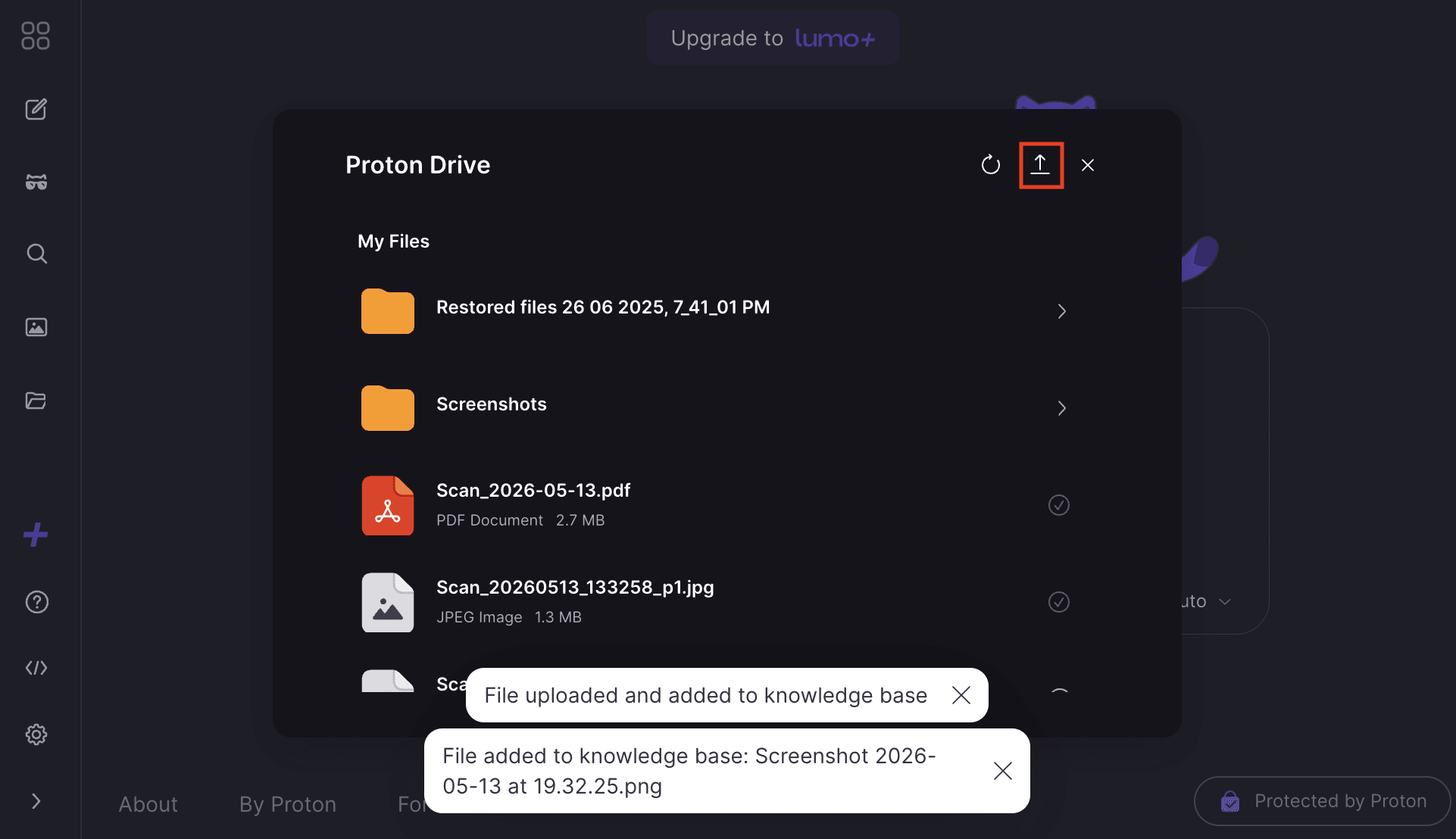 Lumo shows how to add Proton Drive files to chats