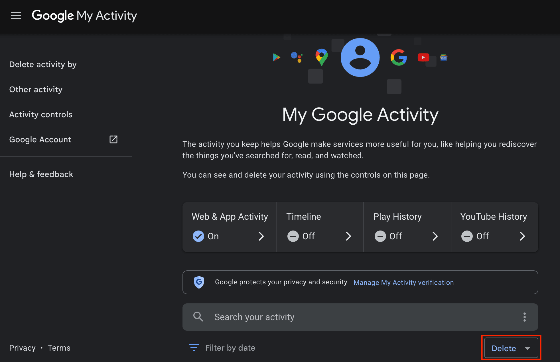 Google My Activity delete
