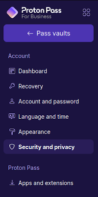 Proton Pass for Business security settings