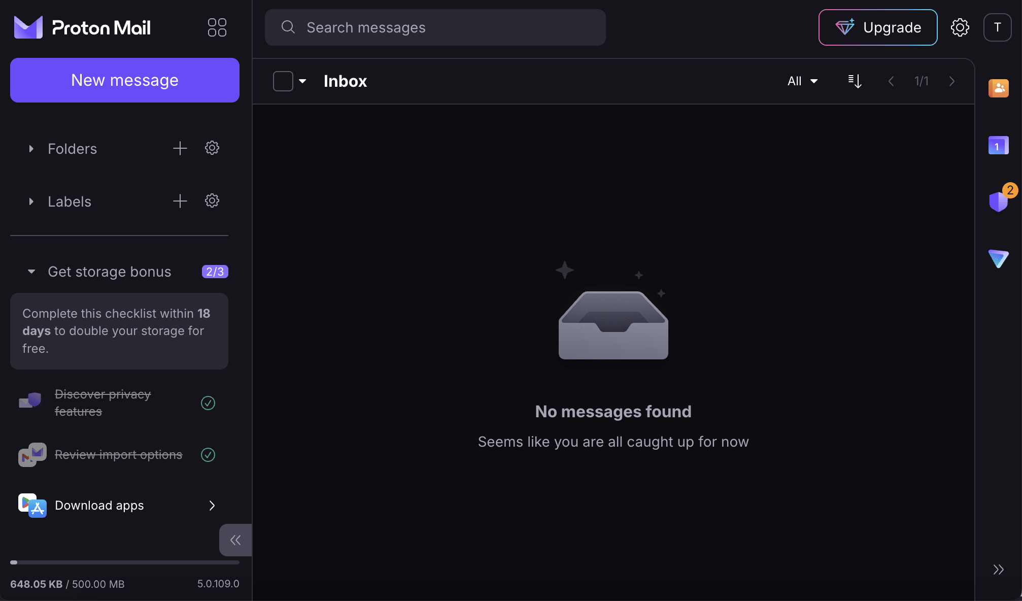 The Proton Mail 'Get storage bonus' steps