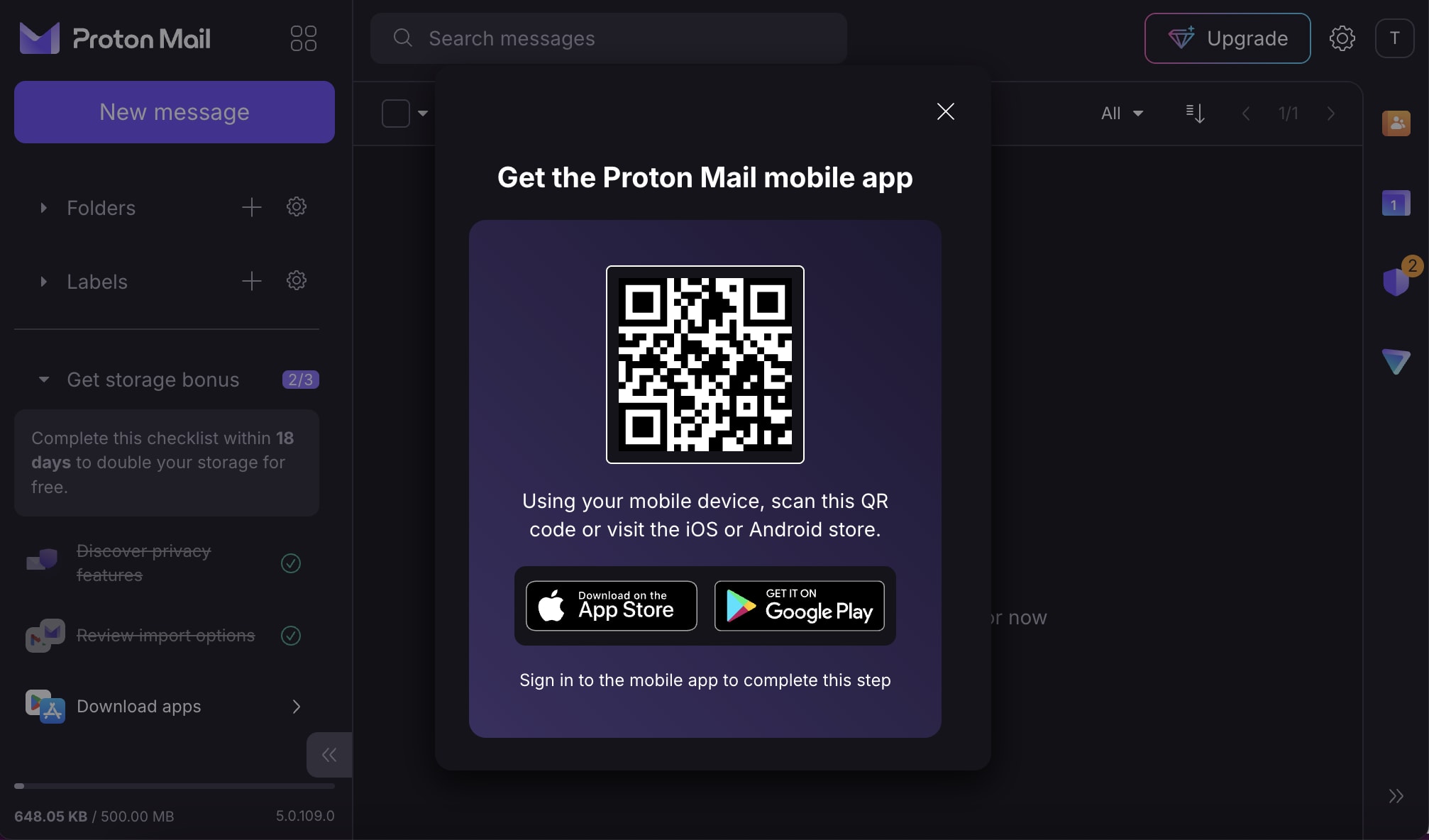 The Proton Mail 'Get storage bonus' steps