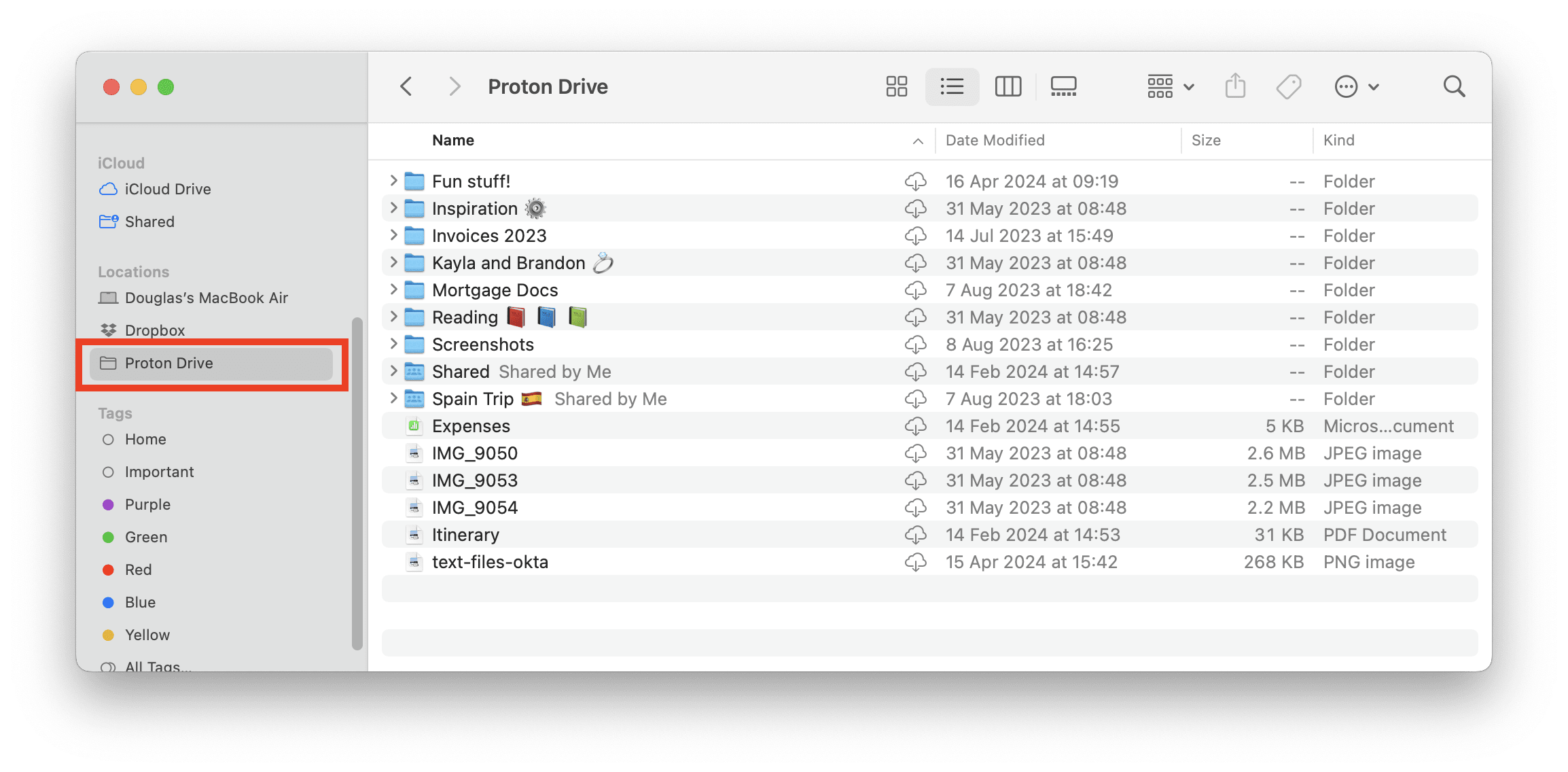 The Proton Drive folder in Finder