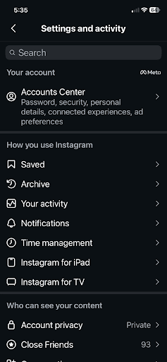 instagram accounts center
