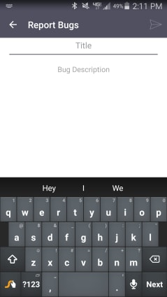 Report bug window on the Android app