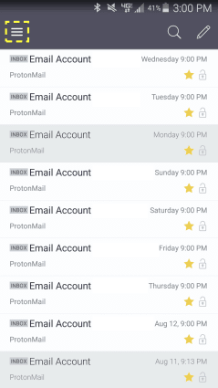 Menu on the Proton Mail Android app