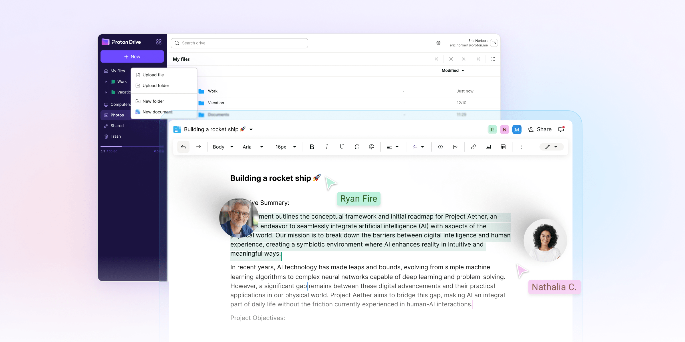 Creazione e collaborazione di documenti privati in Proton Drive for Business