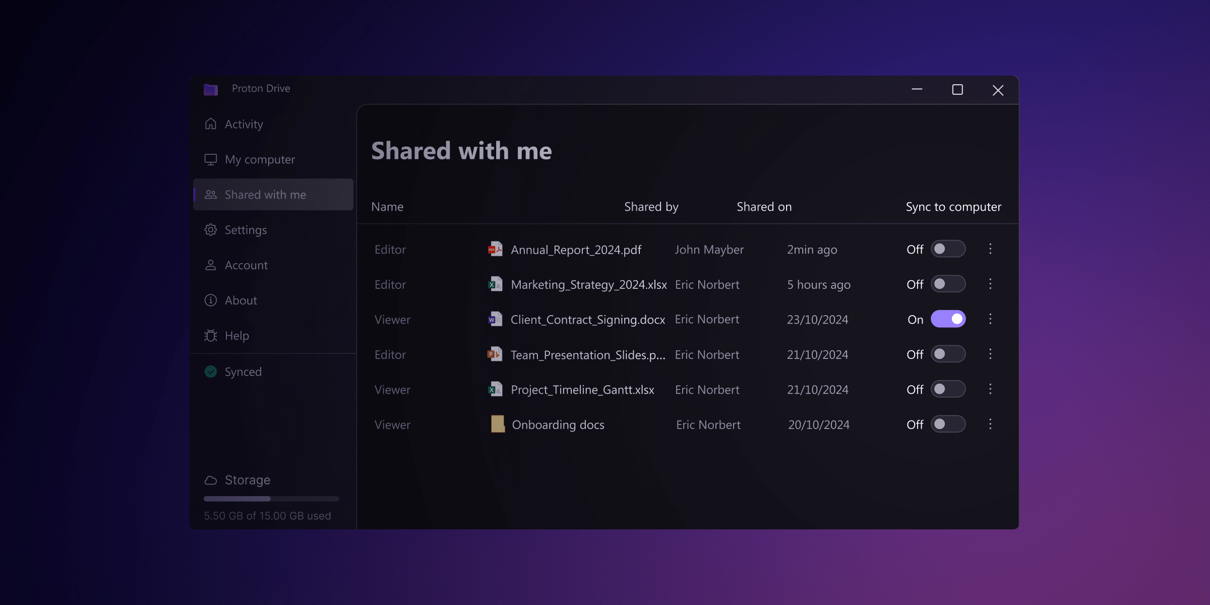 Access shared files offline with Proton Drive for Windows