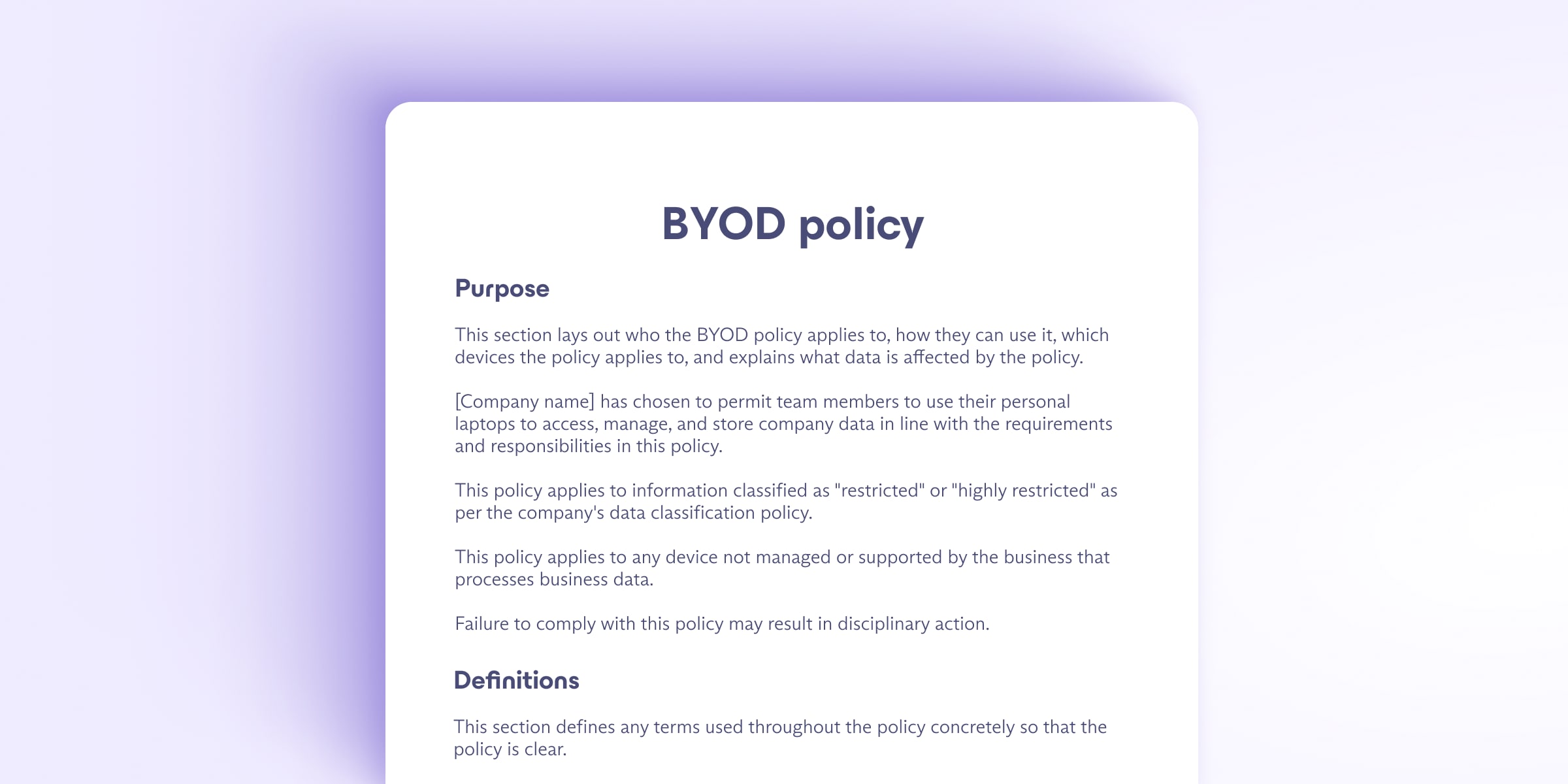 A preview of a BYOD policy template