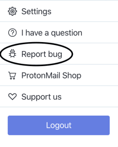 screenshot of the bug report feature