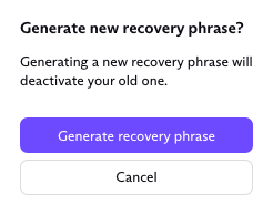 Button to generate new recovery phrase