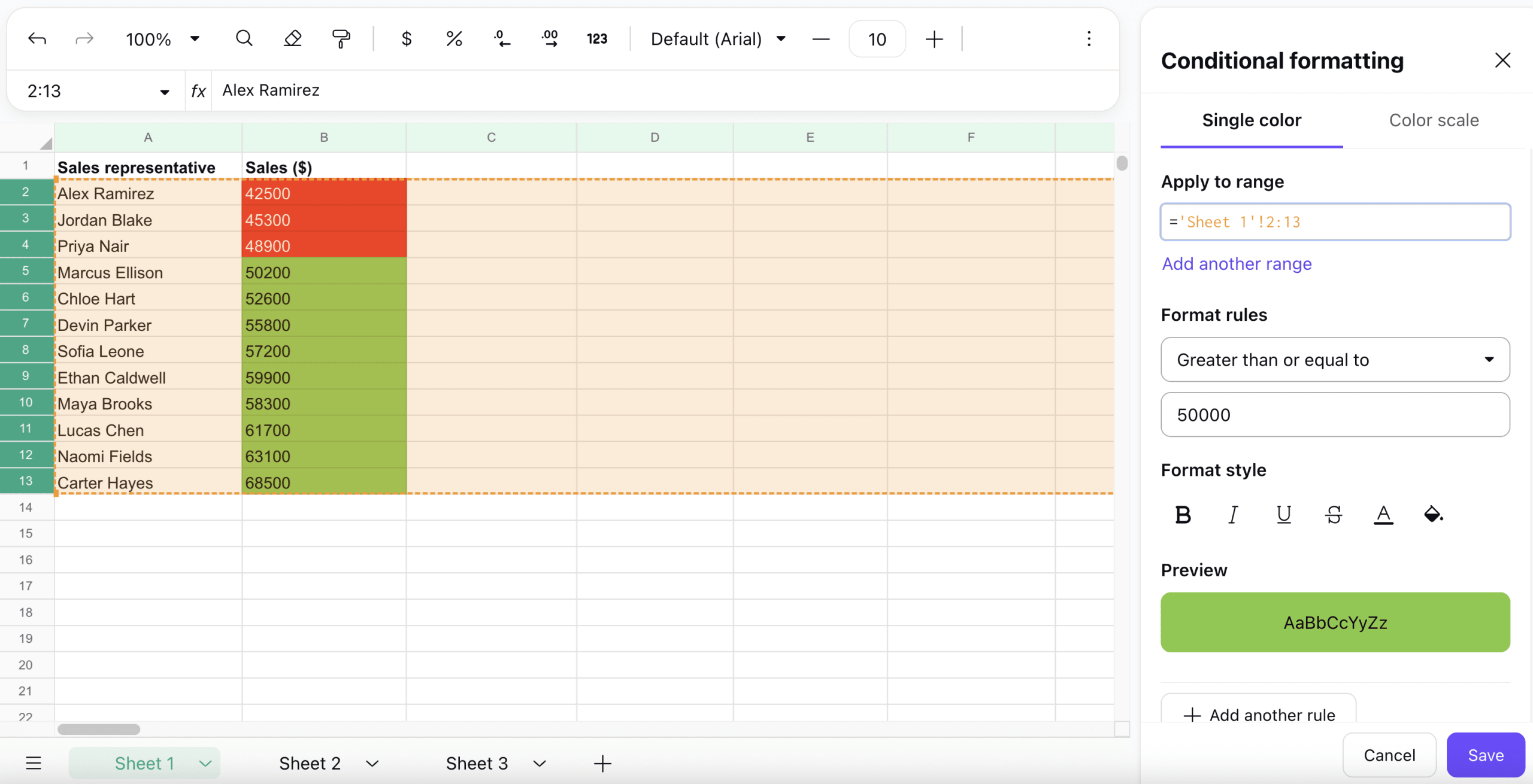How to use conditional formatting in Proton Sheets