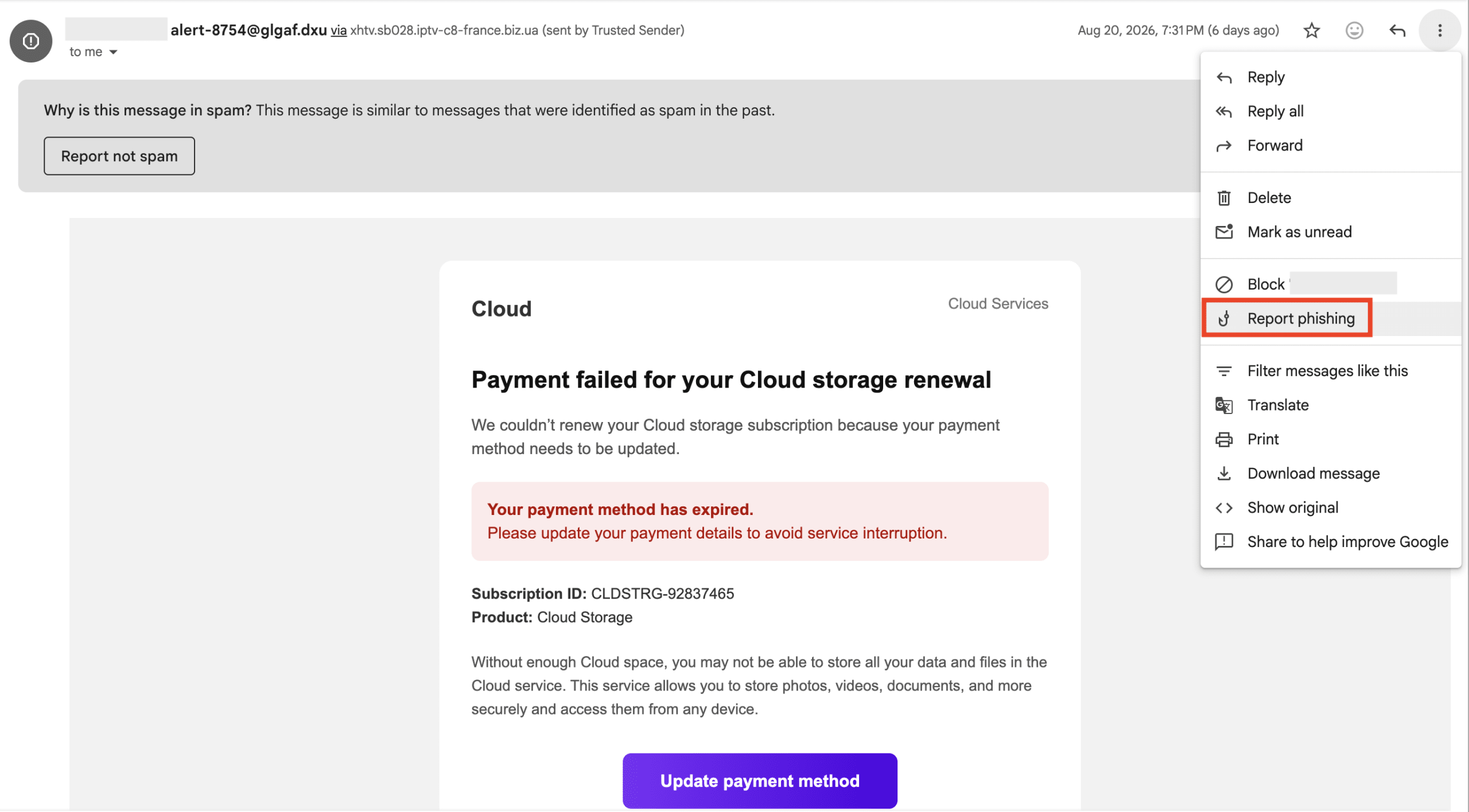 How to report a cloud storage email scam as phishing
