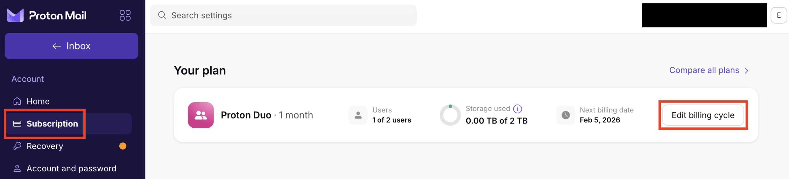 How to edit your billing cycle in Proton Account settings
