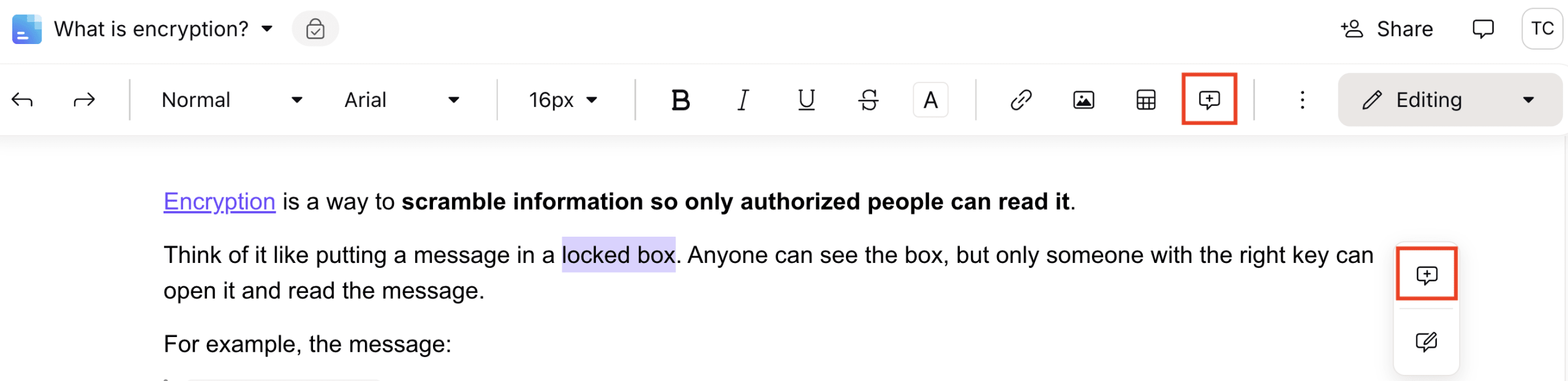Proton Docs shows how to add a comment