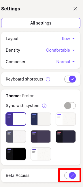 Toggle the Beta Access switch on