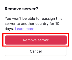 Confirm that you wish to remove the server