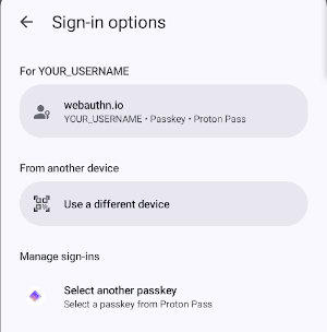Android passkey signin options