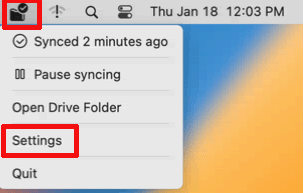 Proton Drive macOS client finding settings