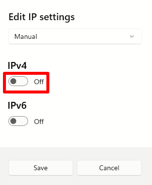 Toggle IPv4 on