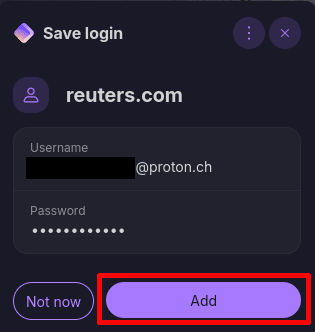 Saving a password in Proton Pass