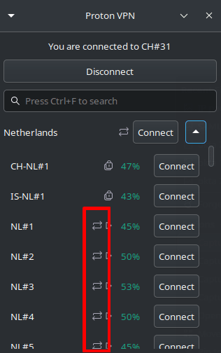 P2P servers are clearly labeled in the Linux app