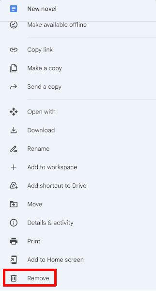 Rimuovi file da Google Drive Android