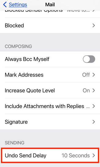 Undo send delay options on iPhone and iPad
