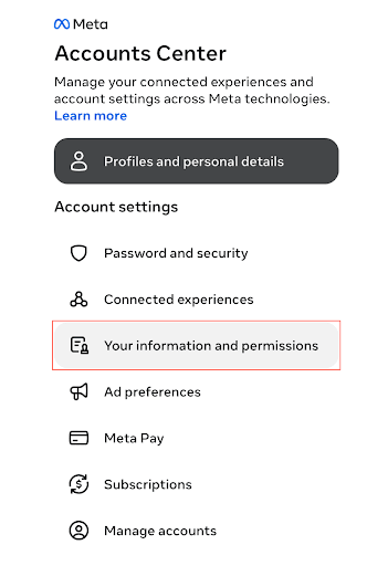 Meta your information and permissions
