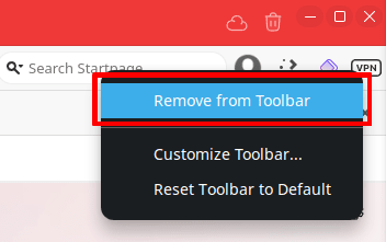 Remove Proton VPN from Vivaldi's toolbar