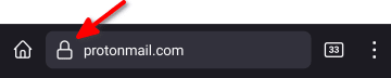 Firefox for Android showing that a wesite is protected with HTTPS