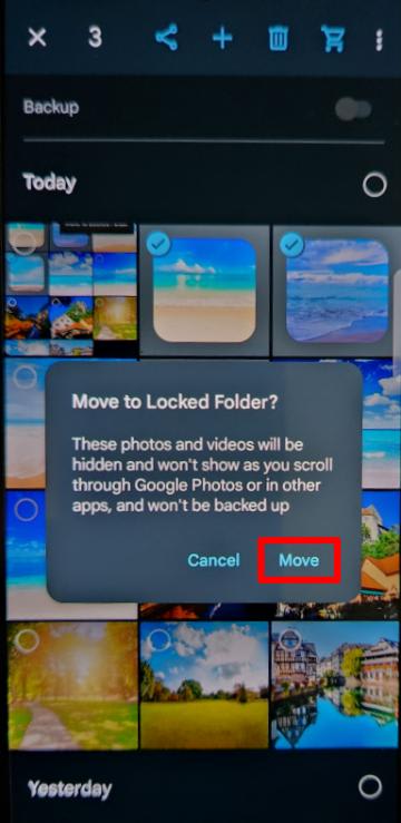 Confirm that you wish to move your photos to Locked Folder