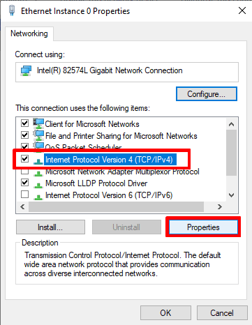 The Change adapter settings screen on Windows 10