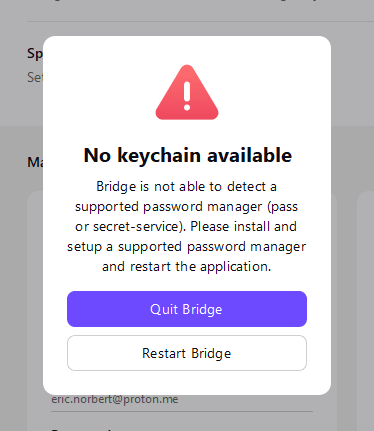 No keychain available error on Linux