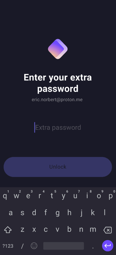 You'll now need to enter your extra password to sign into Proton Pass