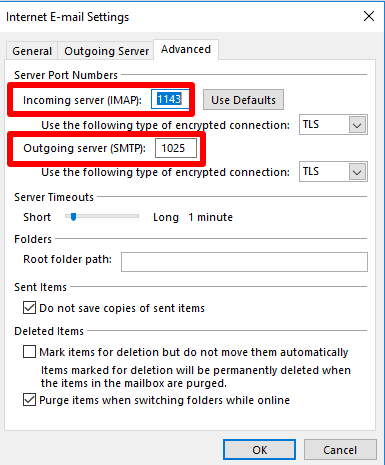 Change the IMAP and SMTP Account Settings on older versions of Outlook for Windows