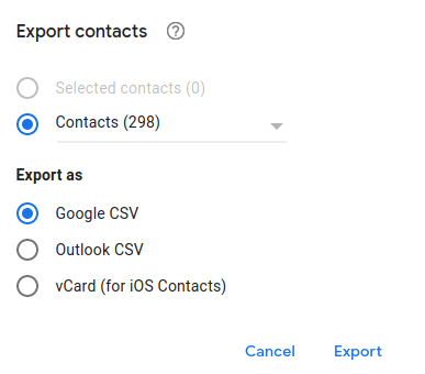 Image of export contacts from Gmail