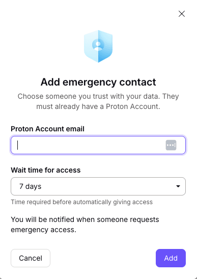 Screenshot showing the Add emergency contact modal