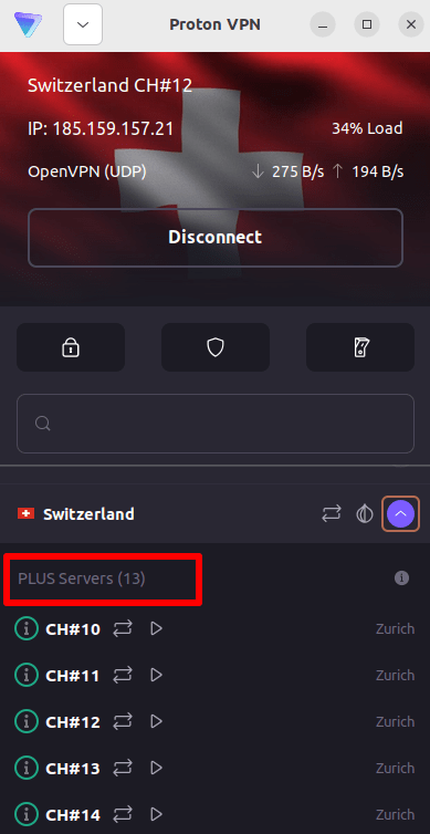 Swiss Plus servers Proton VPN