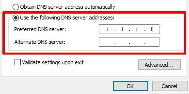 Use the following DNS server address