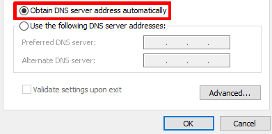 Obtain DNS server addresses automatically