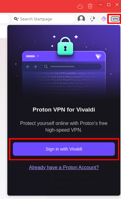 Select Sign in with Vivaldi,