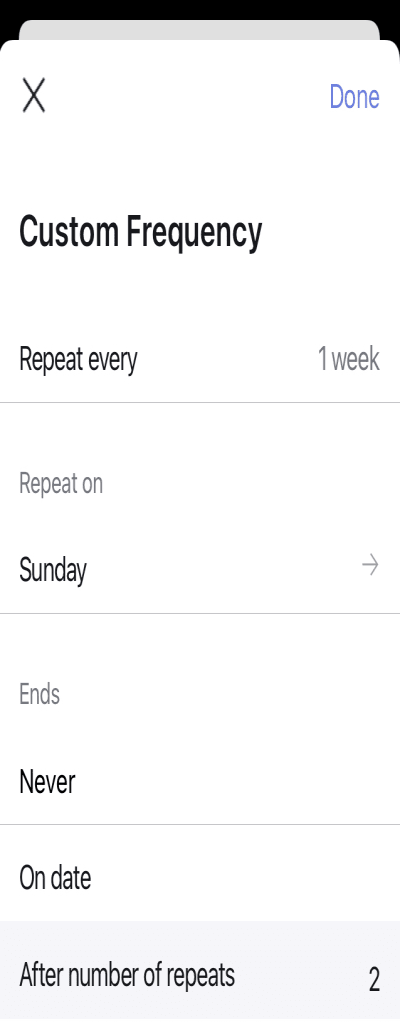 Custom repeat event options in the iOS app