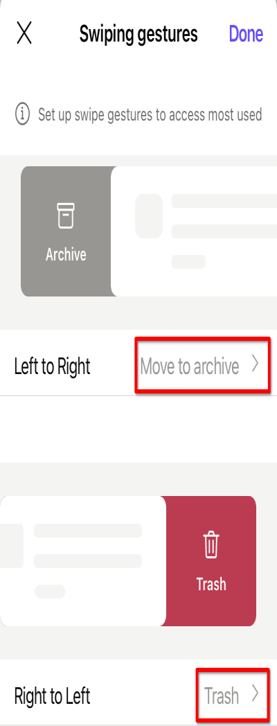 Select which swipe gesture to change