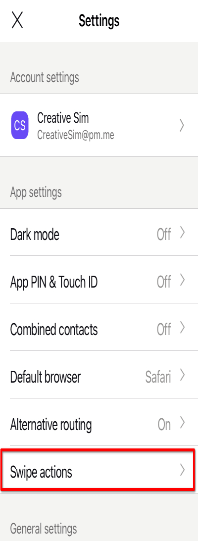How to open the swipe settings