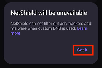 Confirm that you wish to enable Custom DNS